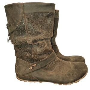 Merrell Leather‎ Boots Floral Embossed Accent Strap Cosplay Comfort Brown